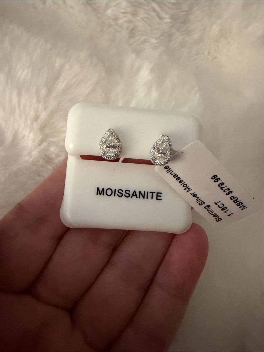 Moissanite Teardrop Halo Stud Earrings - Silver Tone